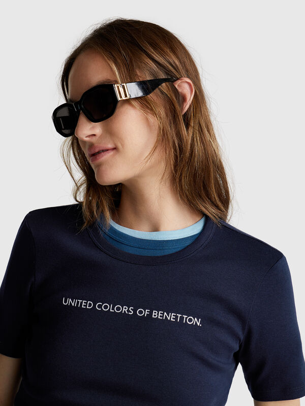 T-shirt in 100% cotton with glitter print logo Women