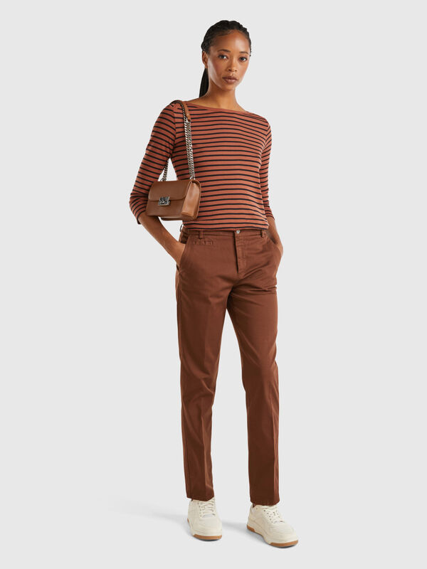 Dark brown slim fit cotton chinos Women