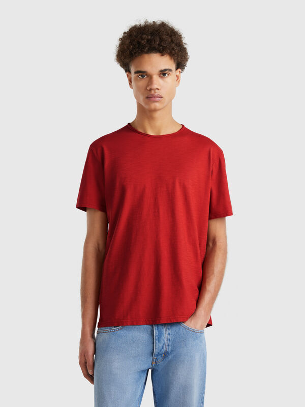 Dark red slub cotton t-shirt Men