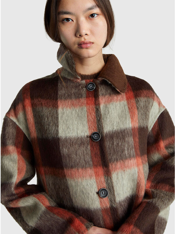 Check coat in wool blend Women