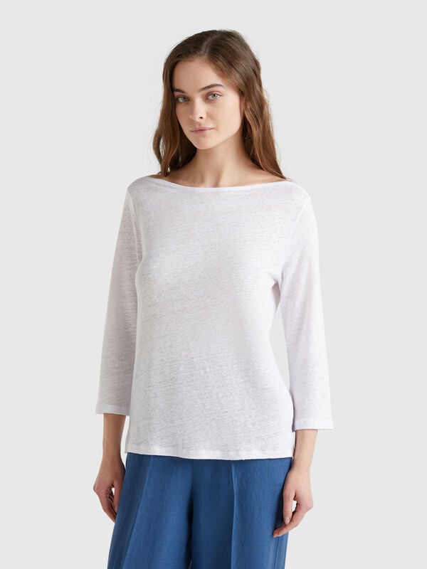 Pure linen t-shirt with 3/4 sleeves Women