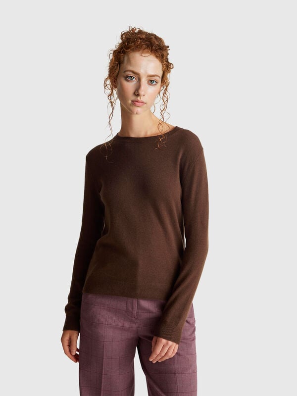 Brown crew neck sweater in Merino wool Women