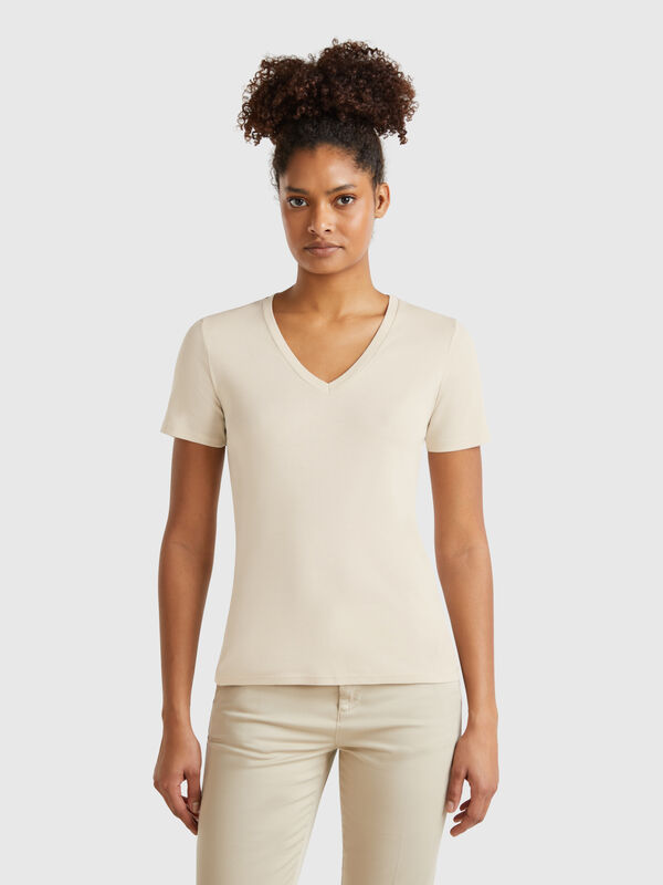 Pure cotton t-shirt with V-neck Women