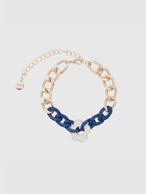 Gold and blue bracelet with white flower Women