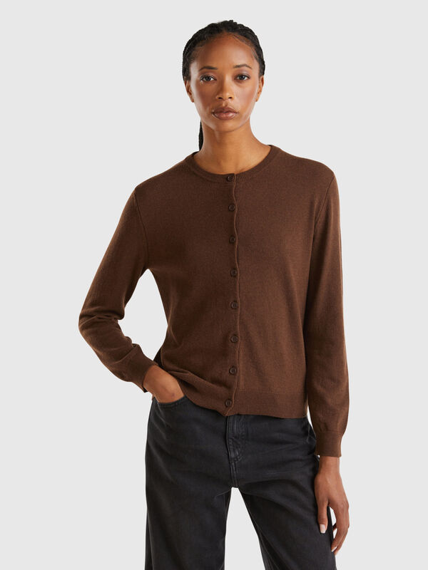 Dark brown cardigan in wool and cashmere blend Women