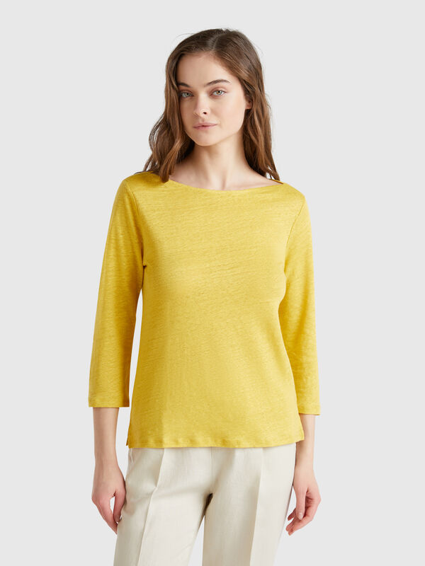 Pure linen t-shirt with 3/4 sleeves Women