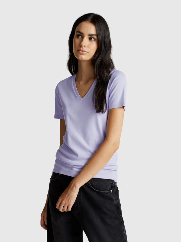 Pure cotton t-shirt with V-neck Women