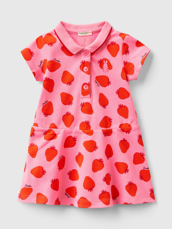 Polo style dress with strawberry pattern New Born (0-18 months)