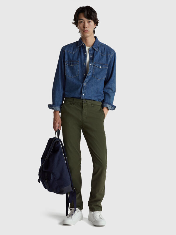 Dark green slim fit chinos Men
