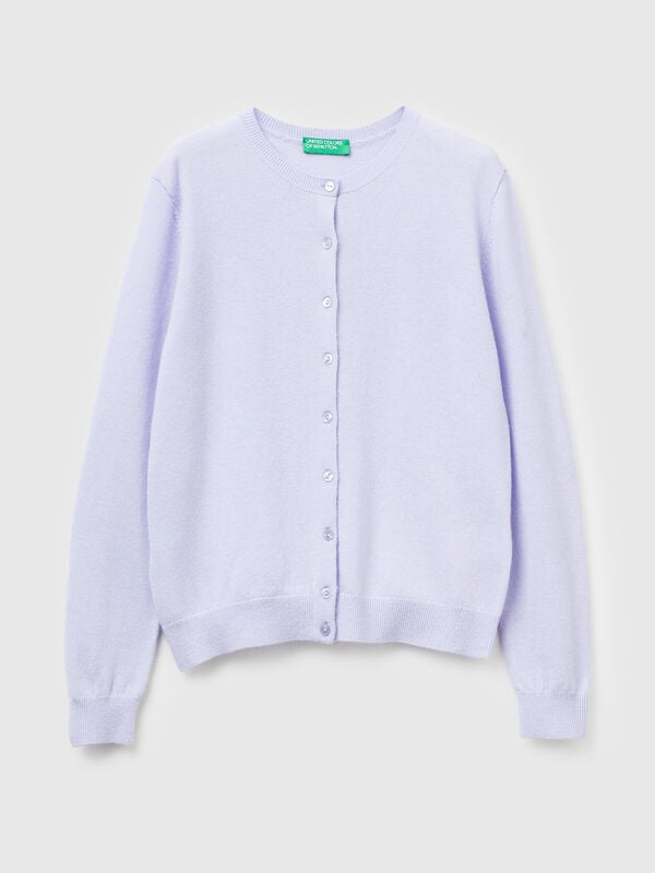 Lilac crew neck cardigan in pure Merino wool Women