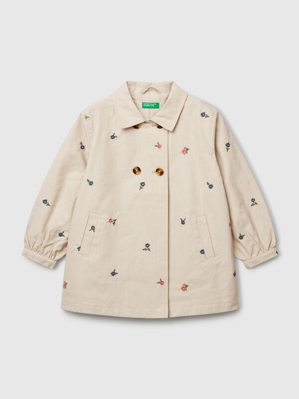 Double-breasted trench coat with flowers Junior Girl