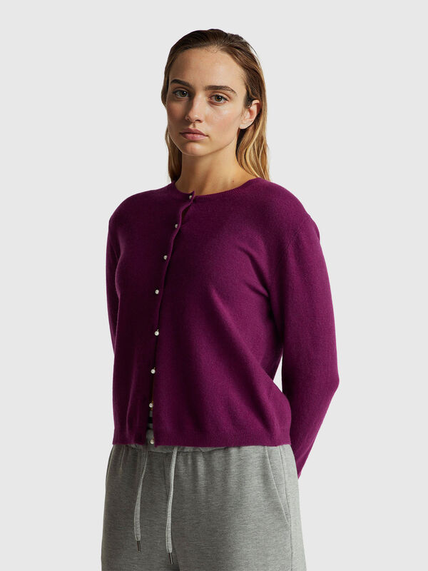 Purple cardigan in pure Merino wool Women