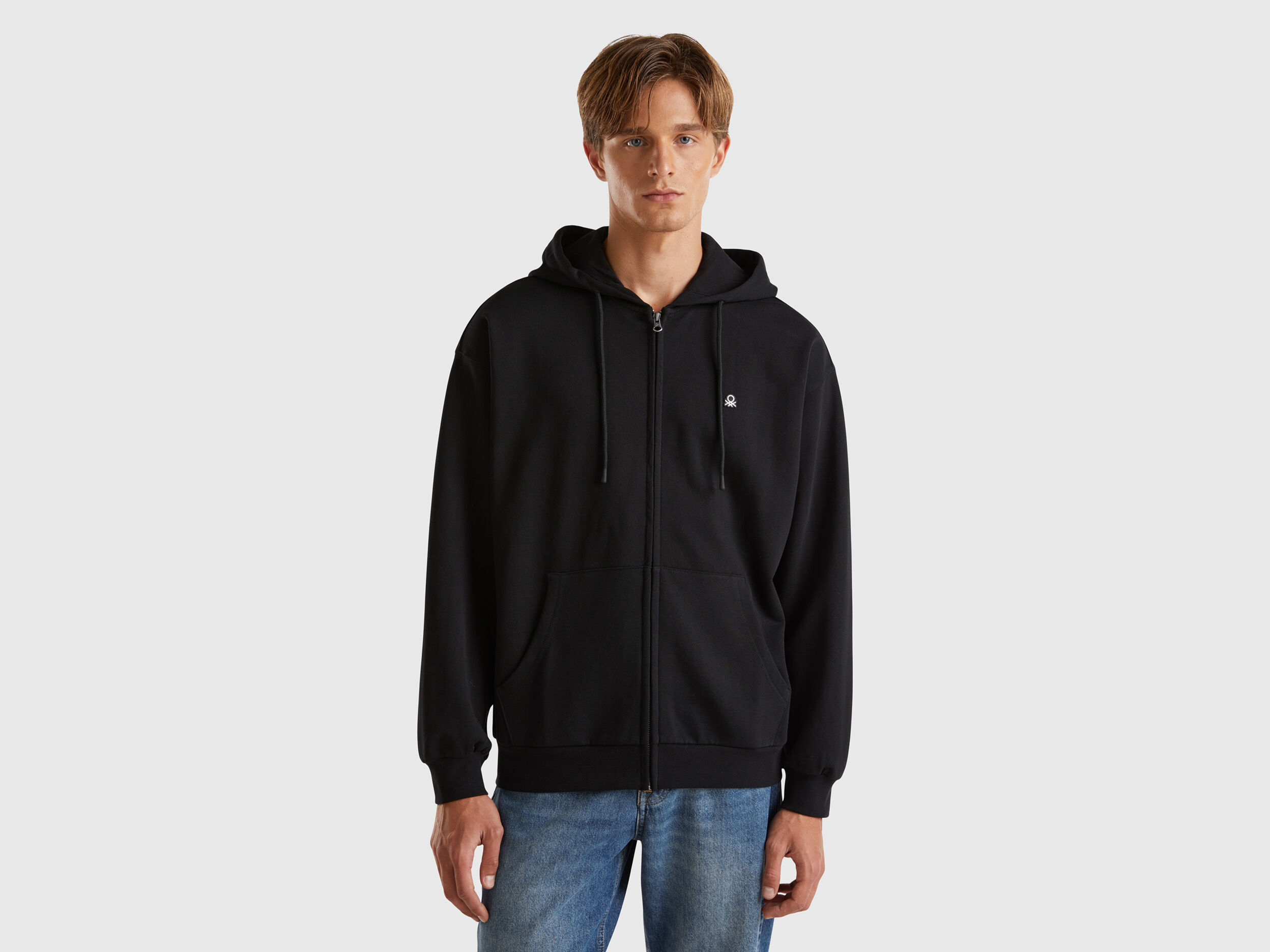 Zip up hoodie in cotton Black Benetton