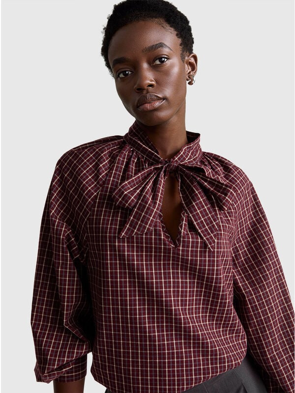 Check blouse with bow Women