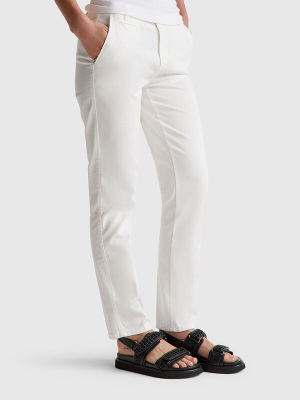 Cream white slim fit cotton chinos Women