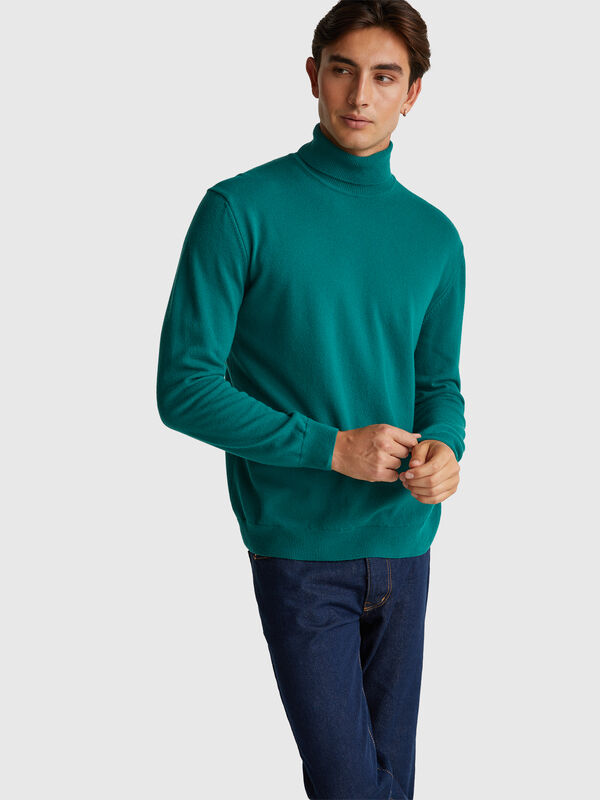 Forest green turtleneck in pure Merino wool Men