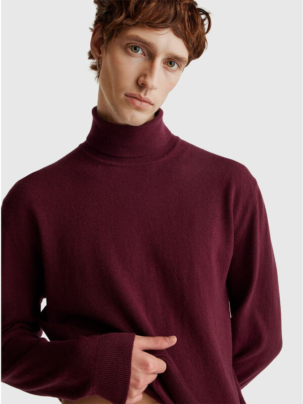 Plum turtleneck in pure Merino wool Men