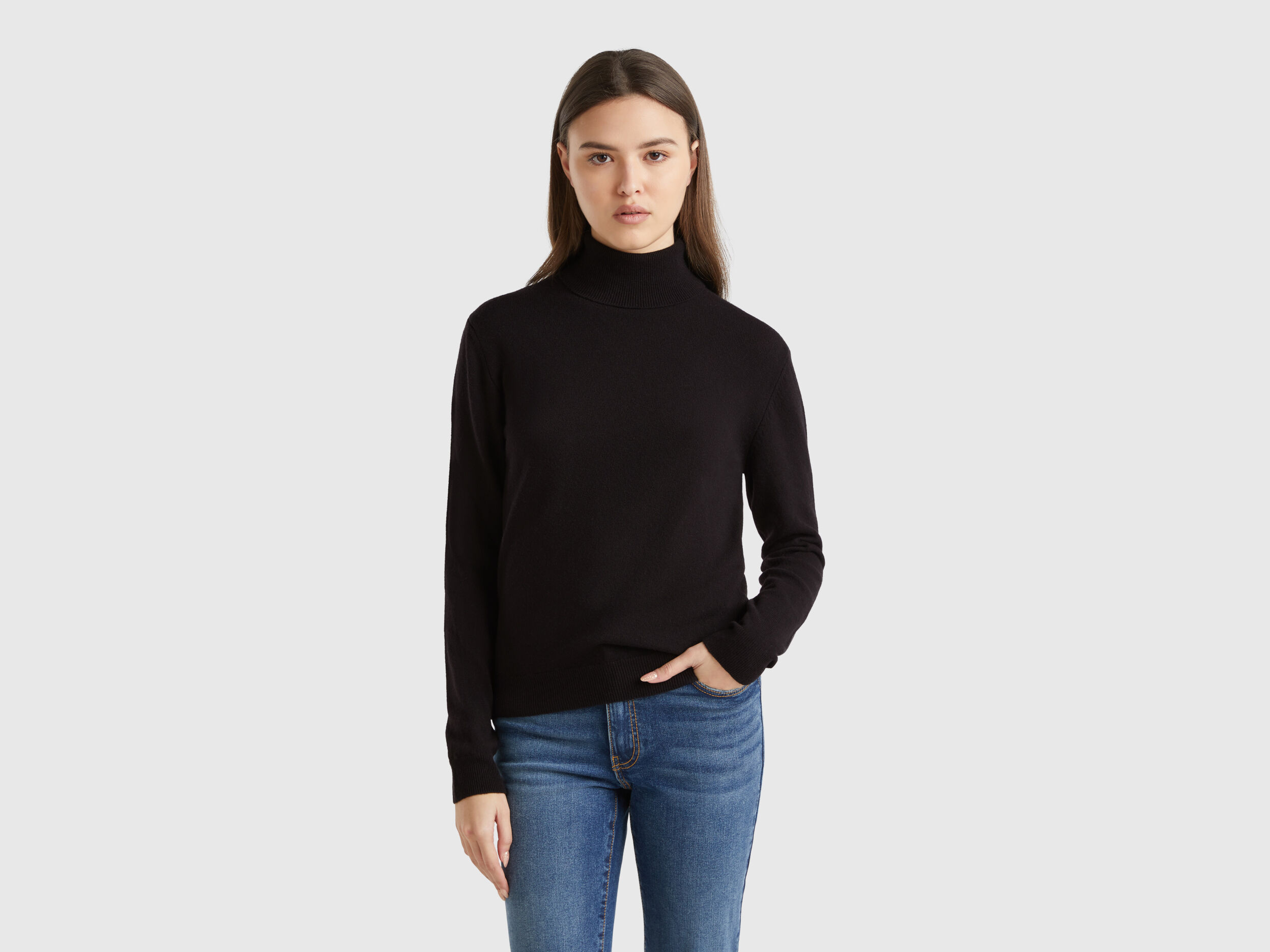 Black turtleneck sweater in pure Merino wool - Black | Benetton