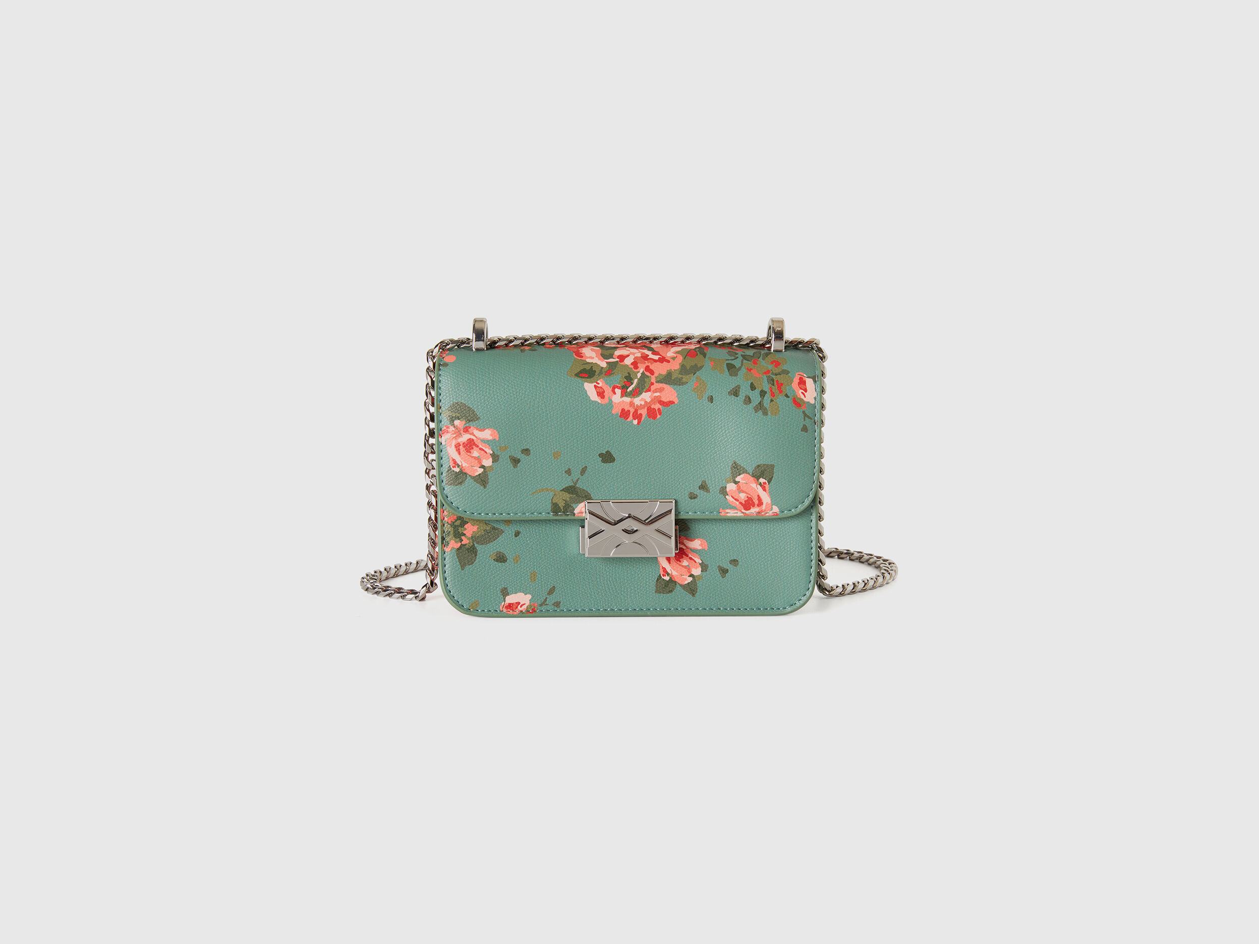 Small Be Bag with floral print Light Green Benetton