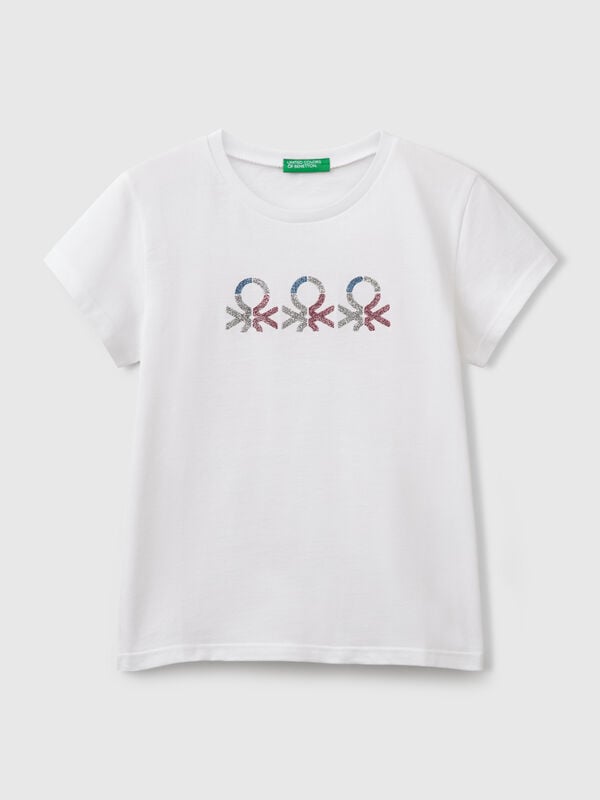 T-shirt with glittery logo in cotton Junior Girl