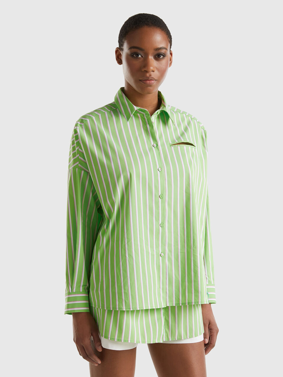 Wide striped shirt - Light Green | Benetton