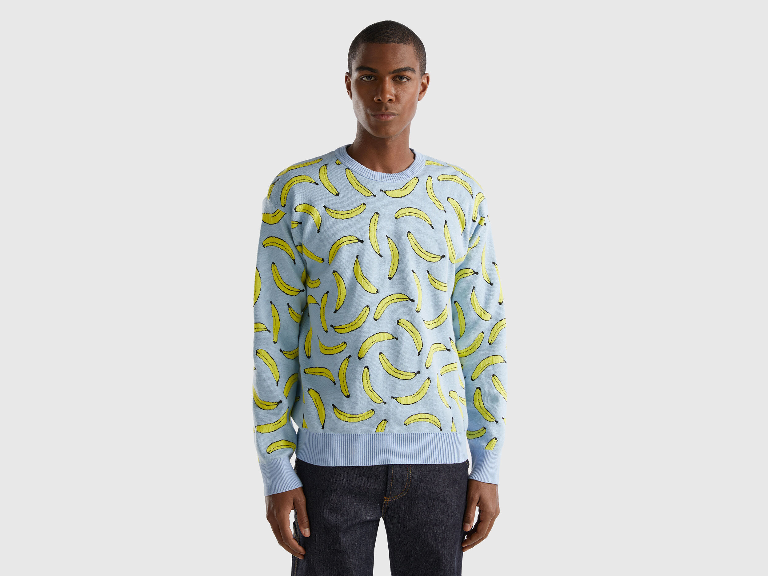 Sweater with banana pattern Sky Blue Benetton