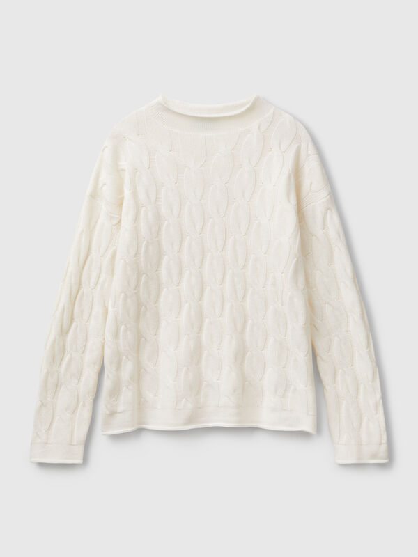 Cashmere blend sweater with cable knit Women