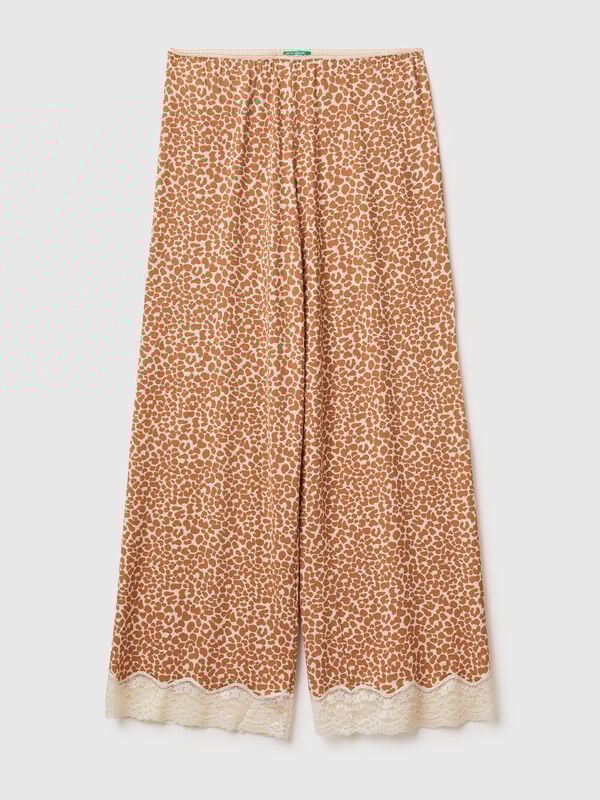 Animal print trousers with lace Women