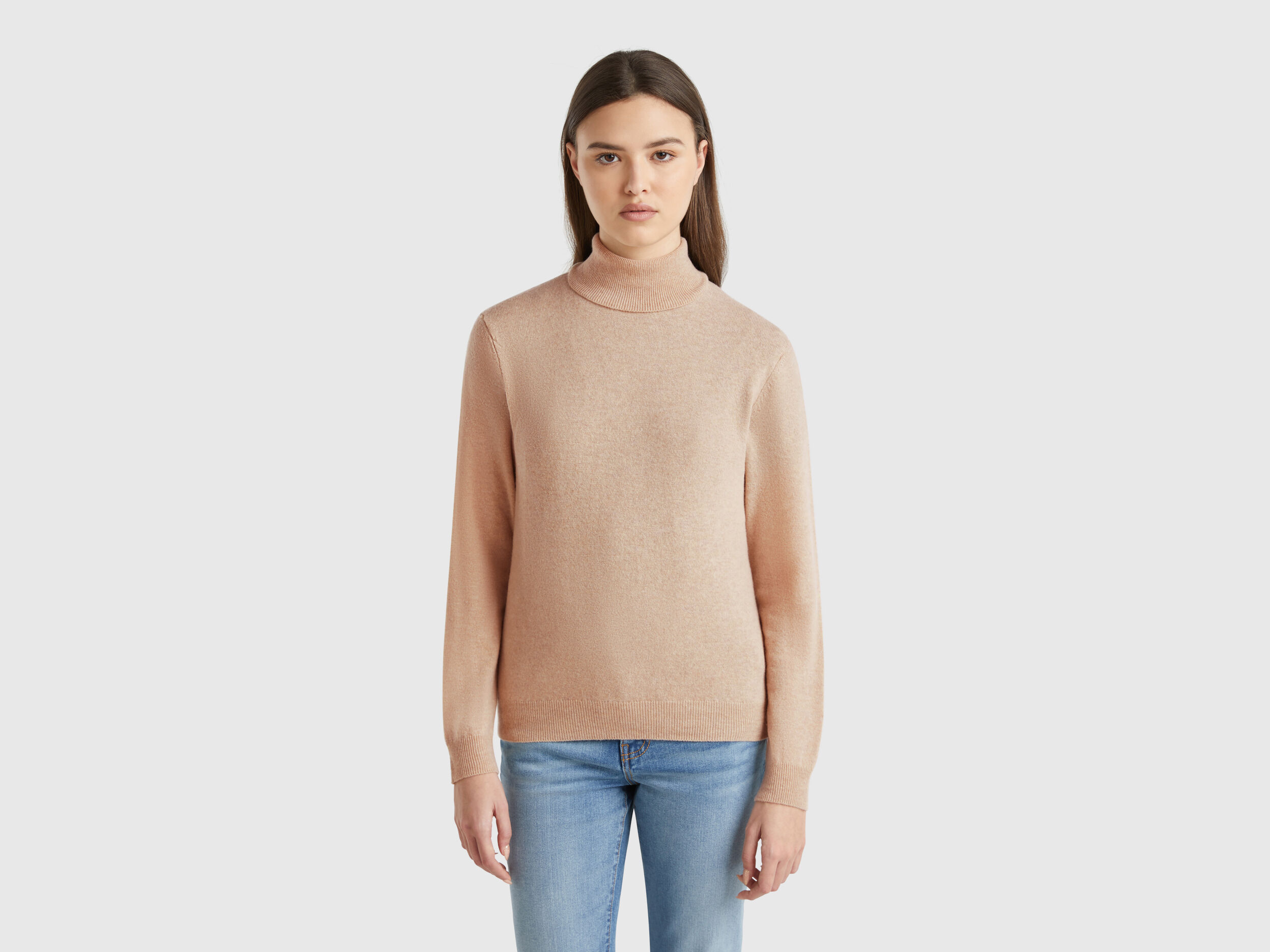 Beige turtleneck sweater in pure Merino wool - Beige | Benetton