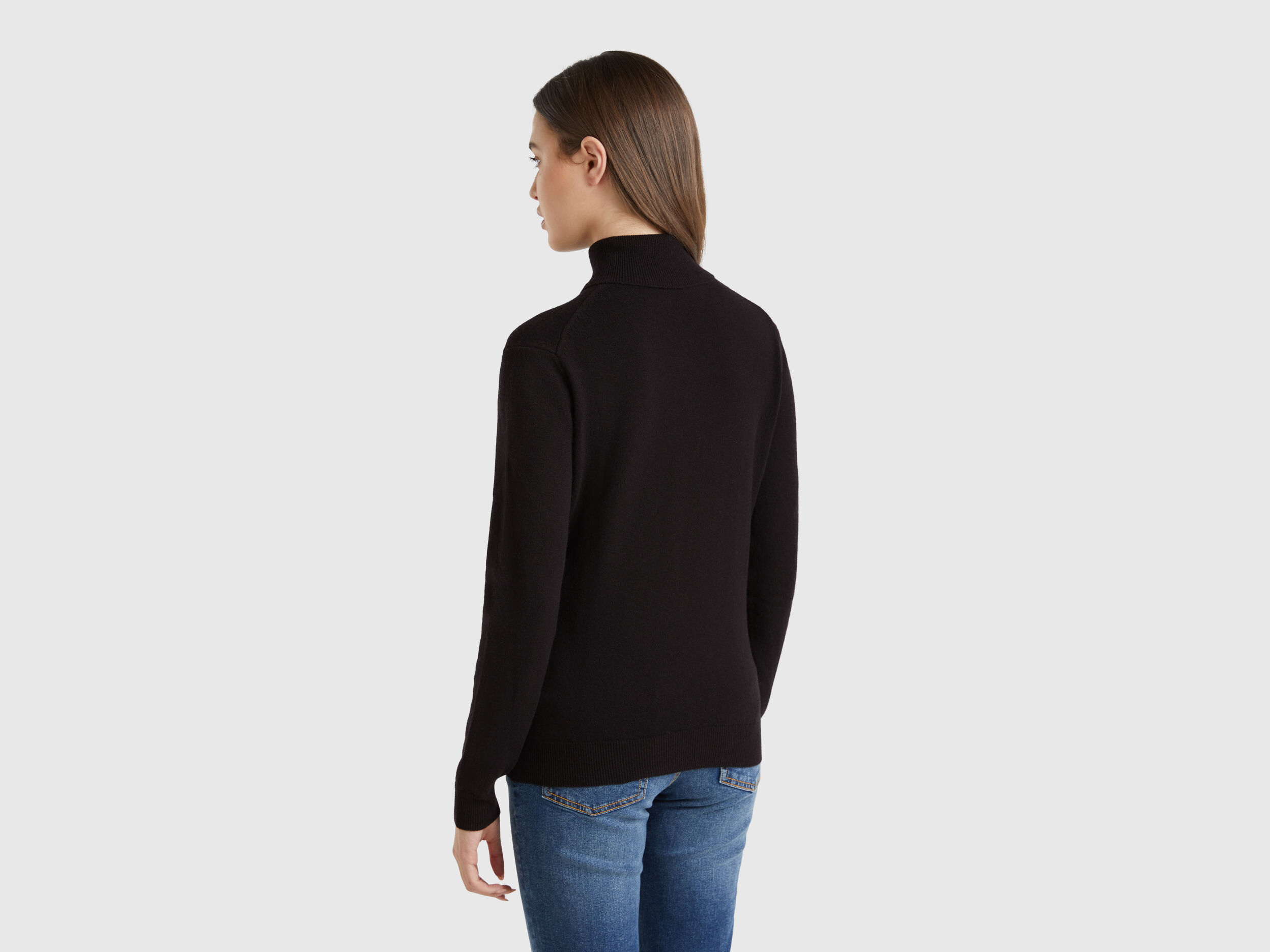Black turtleneck sweater in pure Merino wool - Black | Benetton