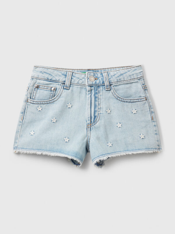 Jean shorts with star embroidery Junior Girl
