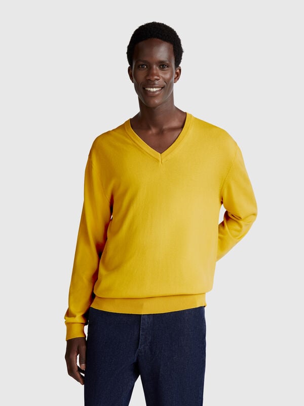 Pure cotton sweater with V-neck Men