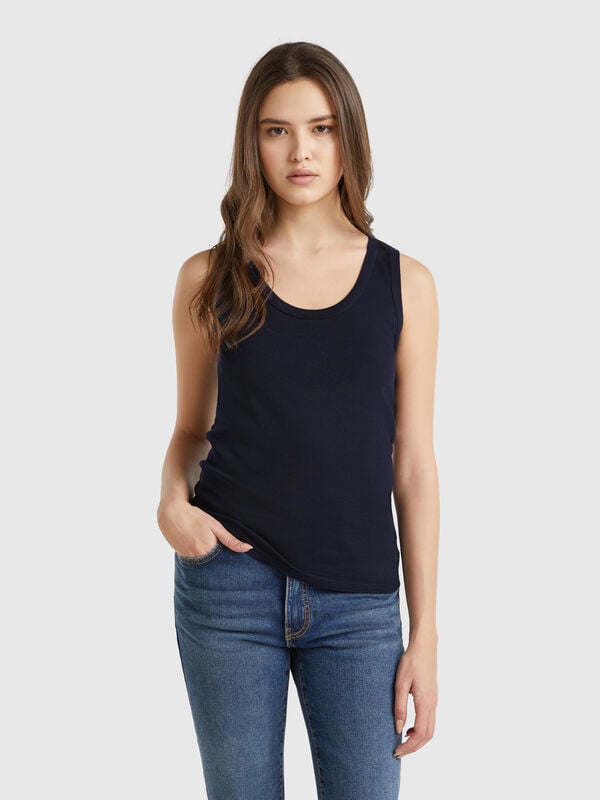 Midnight blue tank top in pure cotton Women